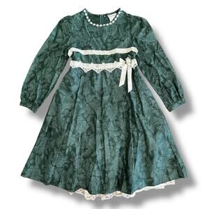 Rare Editions Girls 12 Green Jacquard Lace Dress Holiday Christmas Vintage Style